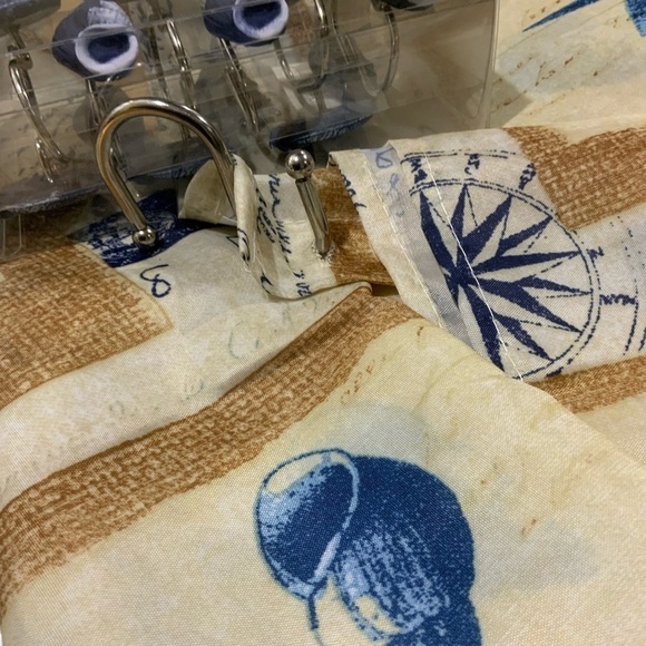 Nautical Seashell Beach Fabric Shower Curtain Beige Blue Popular Bath 70x72” NEW - Picture 7 of 14